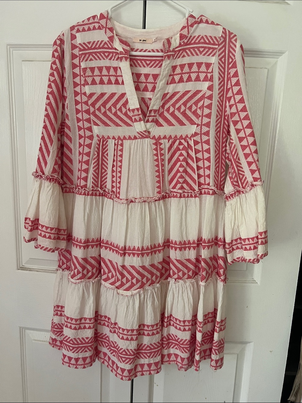 miami Pink & White Tiered Boho Mini Dress